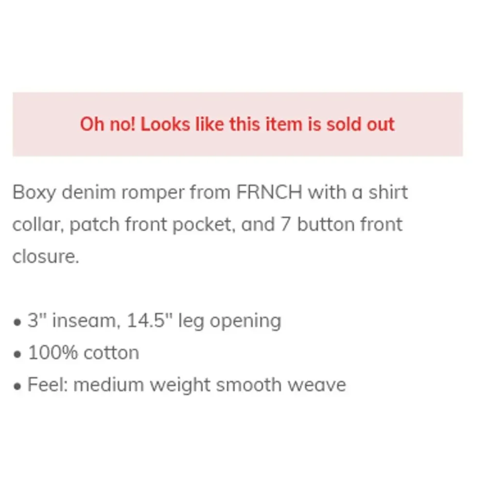 FRNCH Paris LEOLINE Button Front Boxy Patch Pocket Denim Romper Blue Size M $78 - Picture 7 of 7
